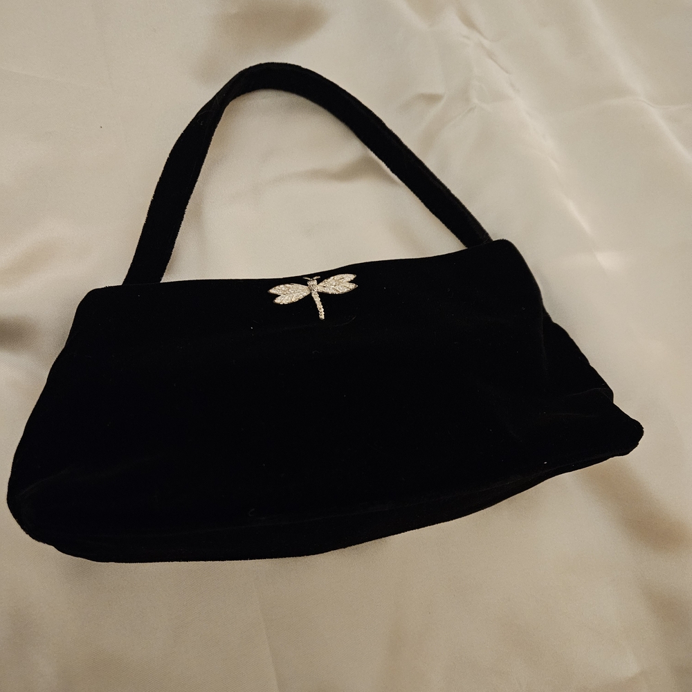 Carolee Black Velvet Clutch with Silver Dragonfly - Picture 6 of 9